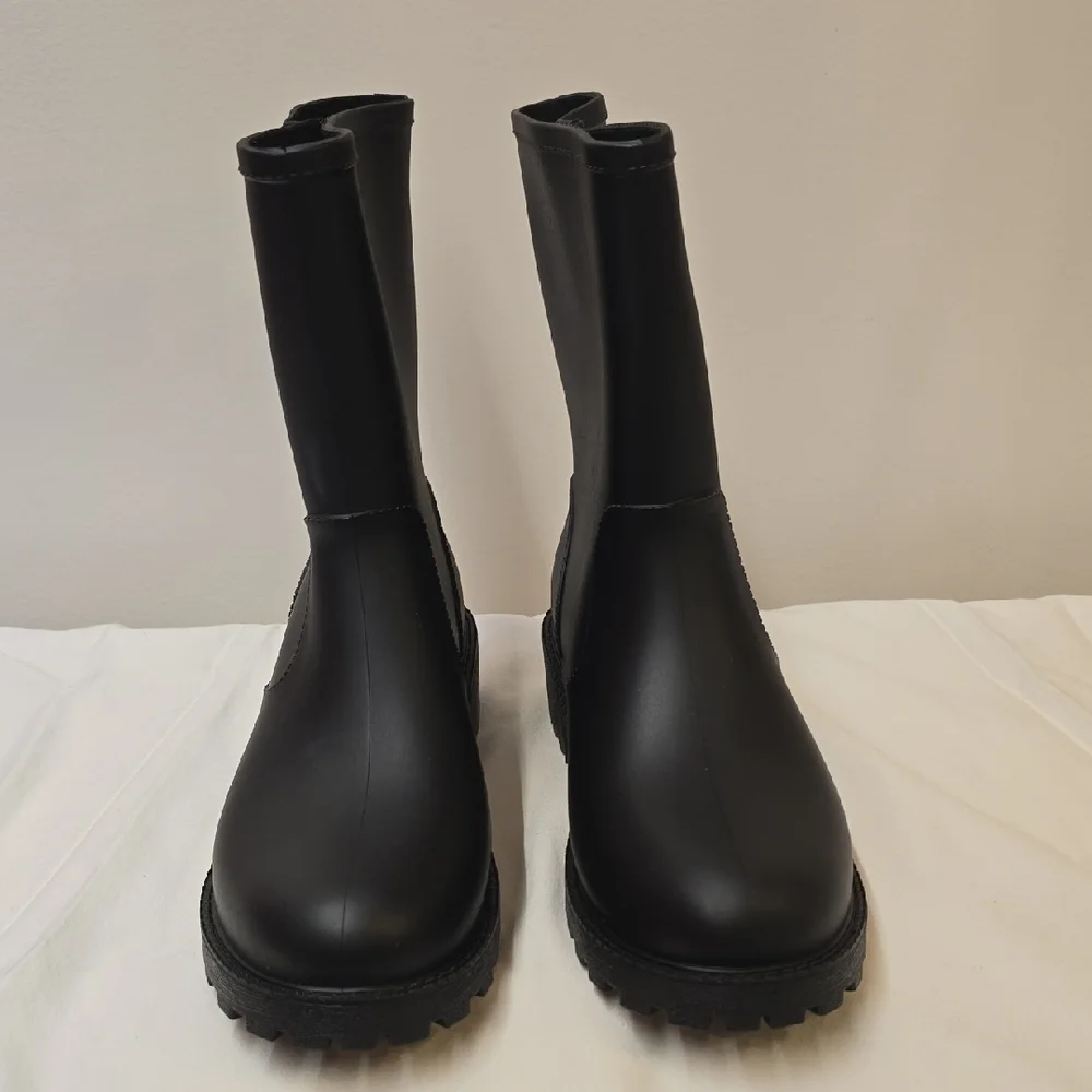 Style & Co. Black Mid-Calf Rain Boots with Gold Buckle Accent